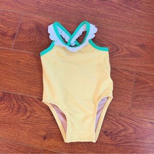 Baby Girl One-Piece Swimsuit | Yellow & Green Ruffle Back | 3–6 Months | New